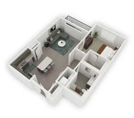 Floor plan for 1 bed, 1 bath, 783 sqft